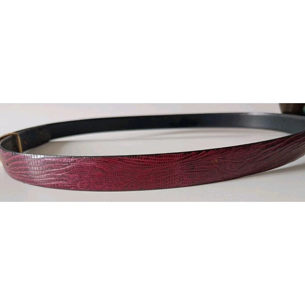 Vintage Men's Leather Belt Sz 36 Wine Made In HaitI Brass UNBRANDED Snakeskin